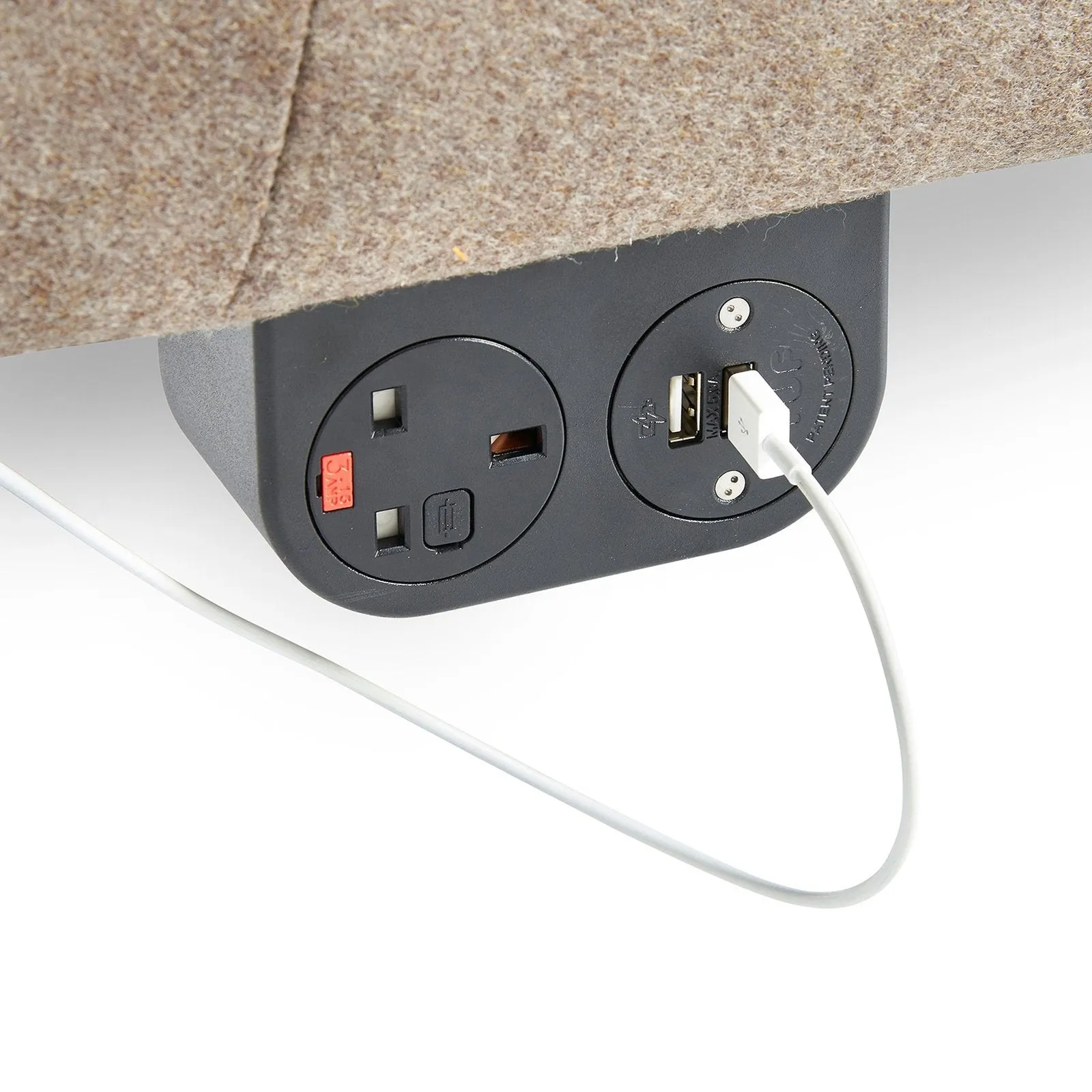 Phase multi-surface power module 1 x UK socket, 2 x RJ45 sockets