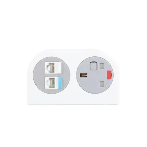 Phase multi-surface power module 1 x UK socket, 2 x RJ45 sockets