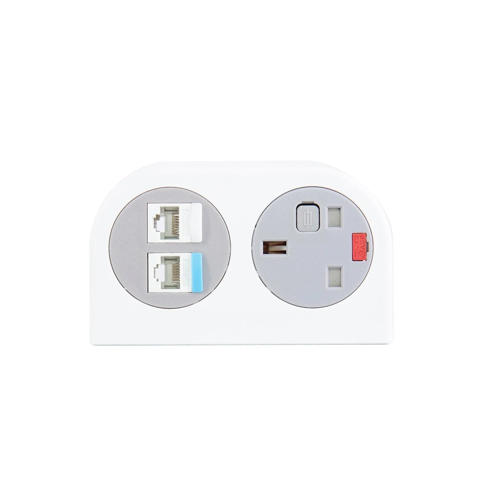 Phase multi-surface power module 1 x UK socket, 2 x RJ45 sockets