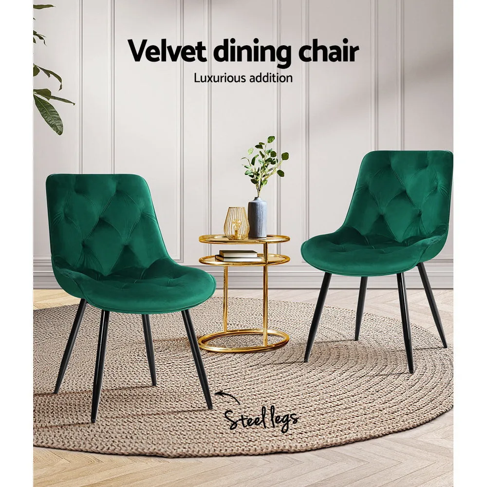 Plush Velvet Dining Chairs Set of 2, Sturdy Steel Legs - Artiss