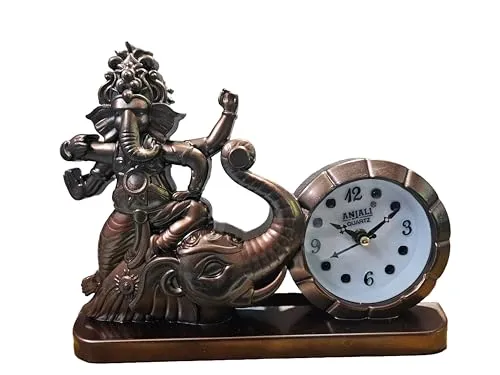 Raptend Antique Quartz Clock with Elephant Figurine, Bronze Finish, 25 cm