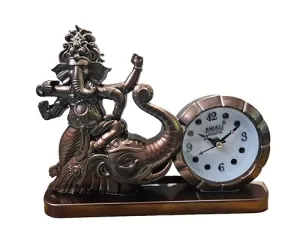 Raptend Antique Quartz Clock with Elephant Figurine, Bronze Finish, 25 cm