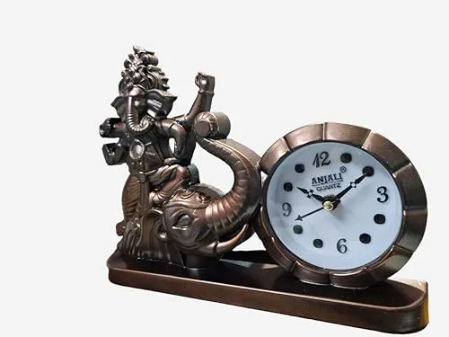 Raptend Antique Quartz Clock with Elephant Figurine, Bronze Finish, 25 cm