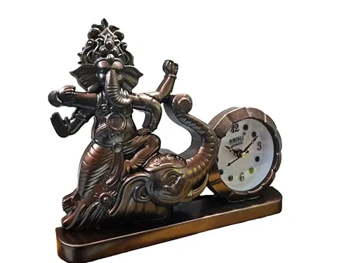 Raptend Antique Quartz Clock with Elephant Figurine, Bronze Finish, 25 cm