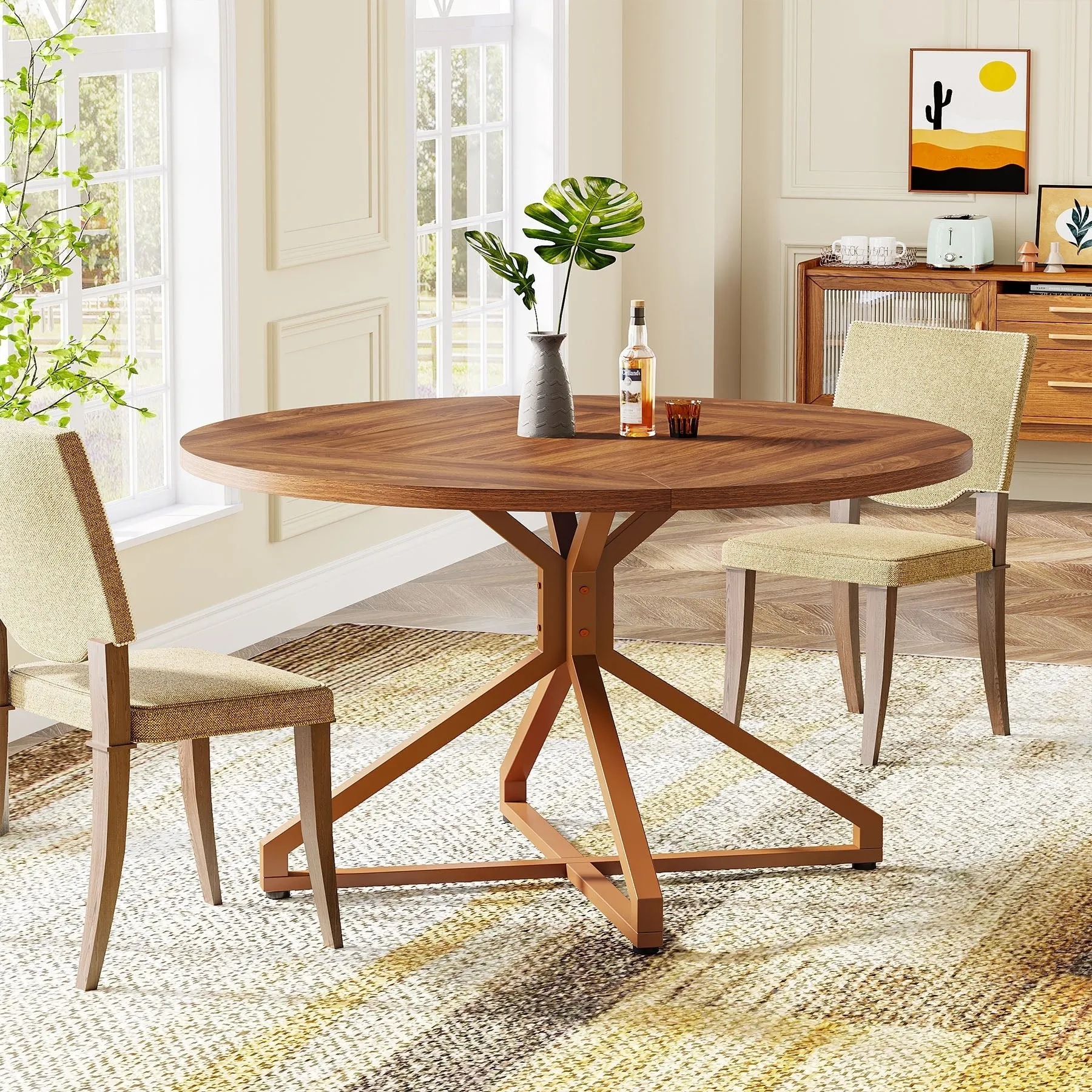 Round Dining Table, 47" Circle Kitchen Table for 4-6 People