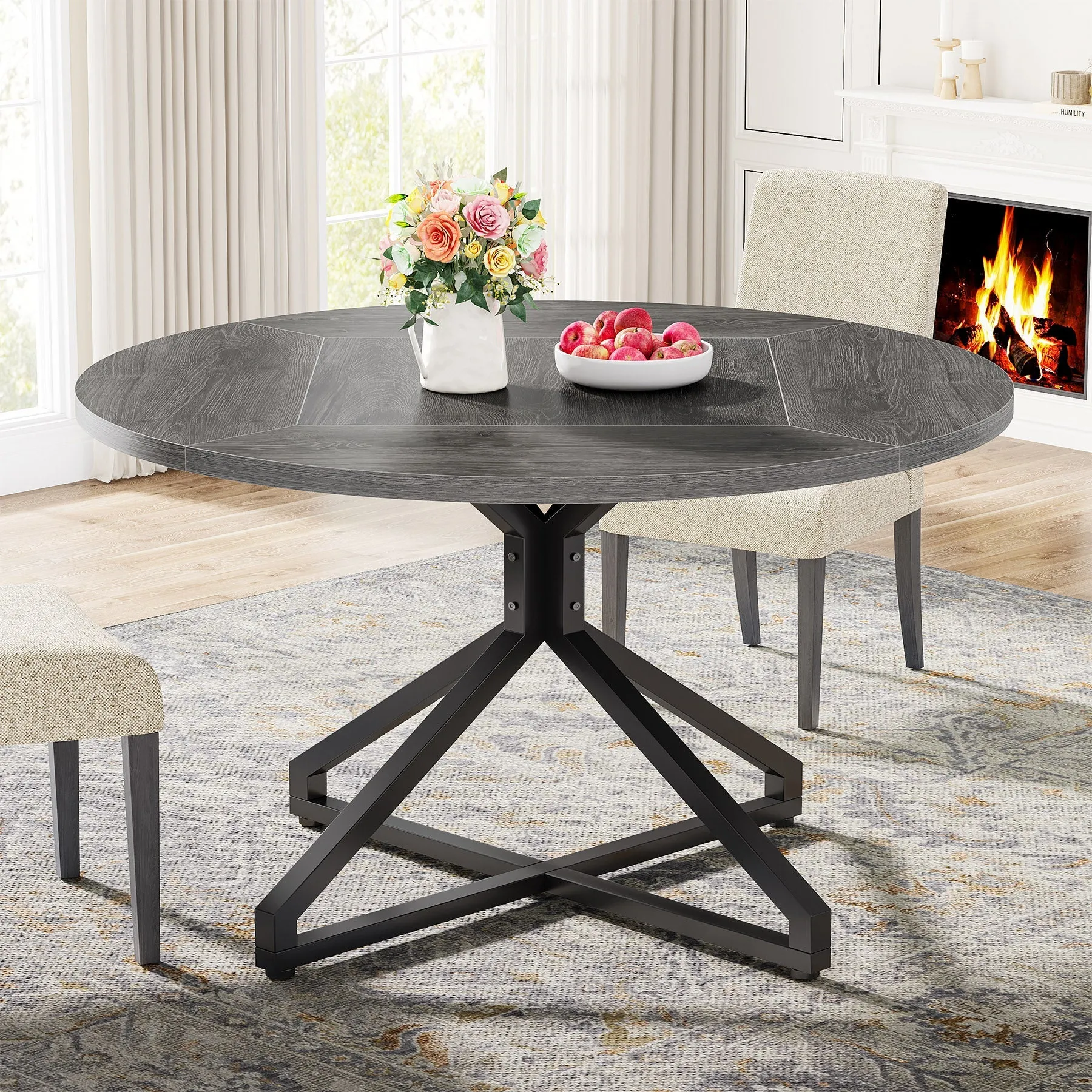 Round Dining Table, 47" Circle Kitchen Table for 4-6 People