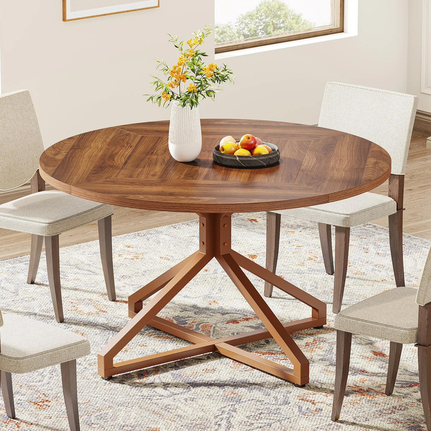 Round Dining Table, 47" Circle Kitchen Table for 4-6 People