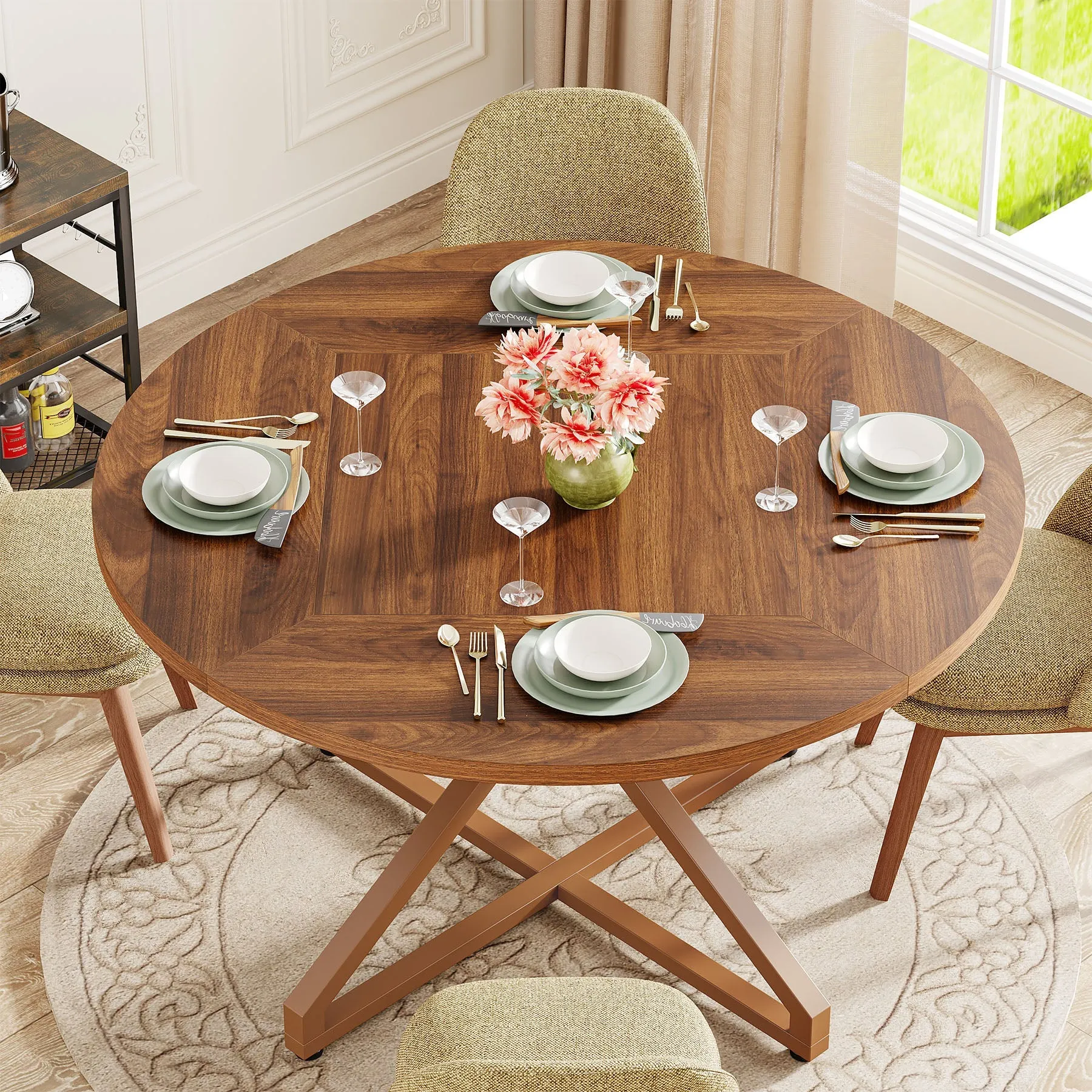 Round Dining Table, 47" Circle Kitchen Table for 4-6 People