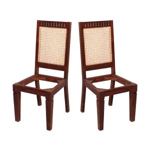 (Set of 2) Traditional Carved Teak Wood with Authentic cane Dining Chair