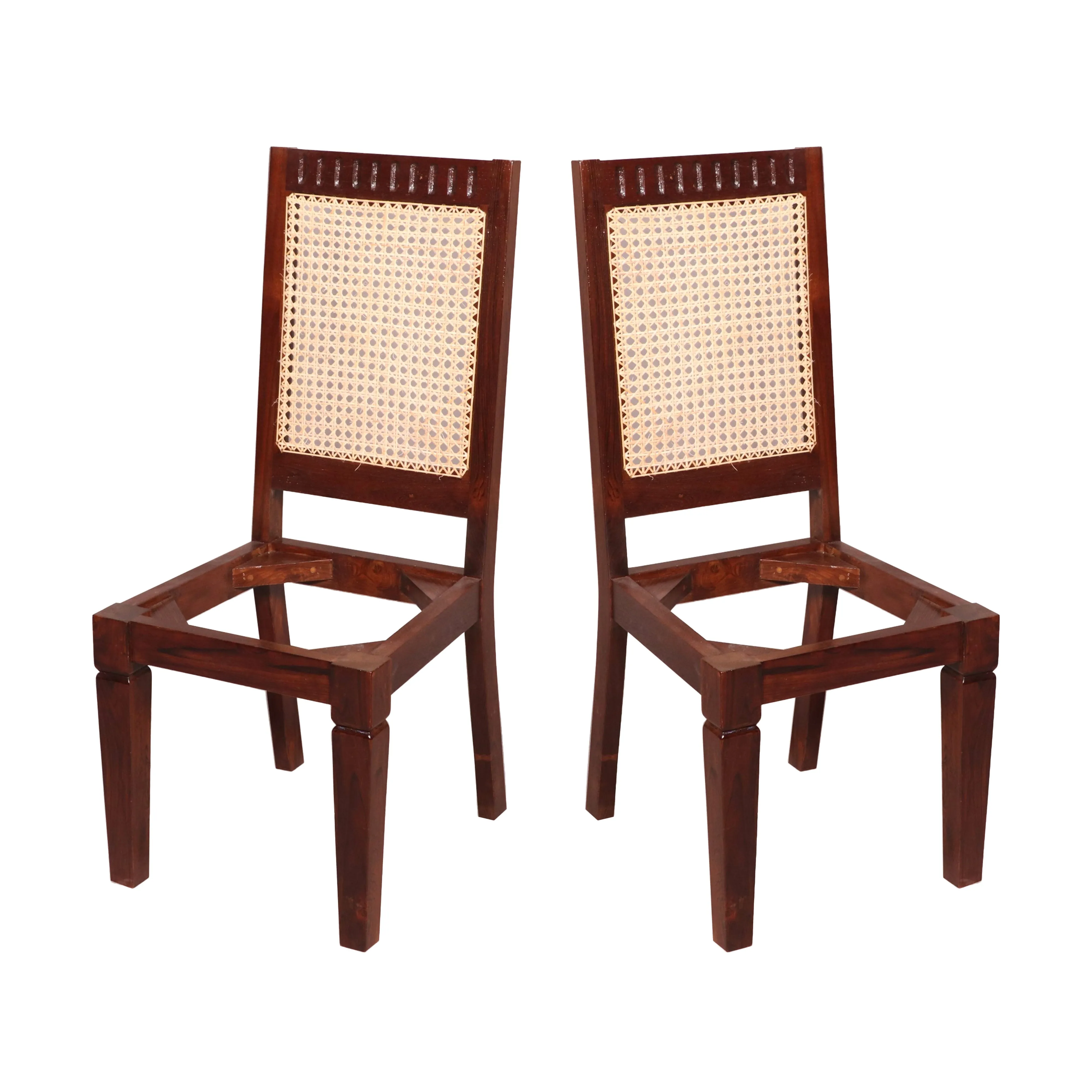(Set of 2) Traditional Carved Teak Wood with Authentic cane Dining Chair