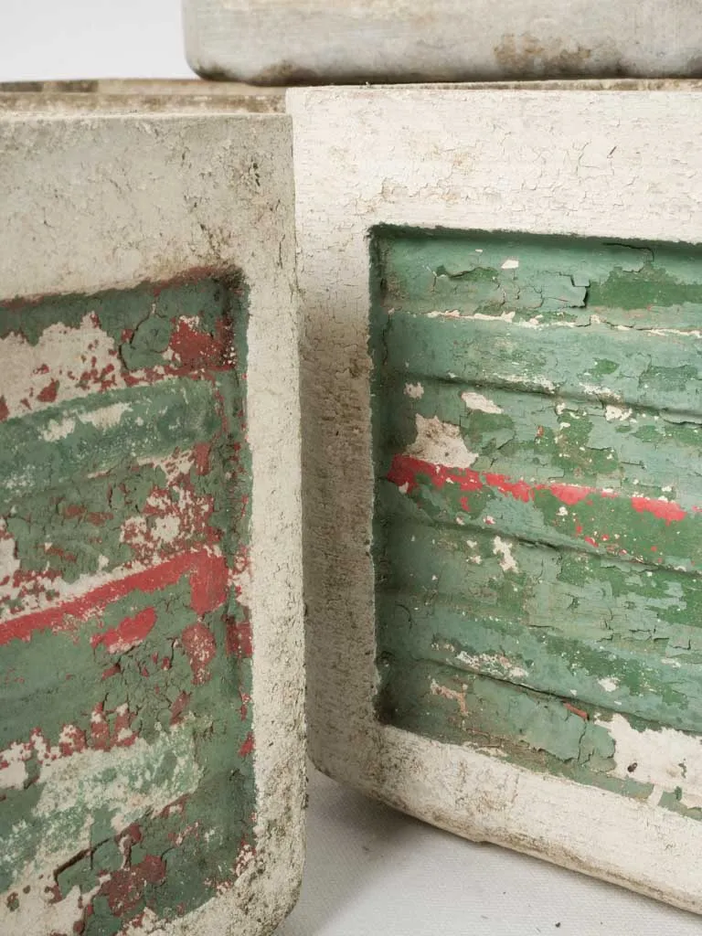 Set of Nine Small Vintage Rectangular Planters w/ Weathered Green Patina