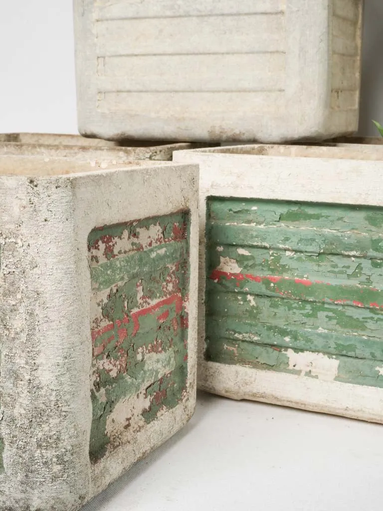 Set of Nine Small Vintage Rectangular Planters w/ Weathered Green Patina