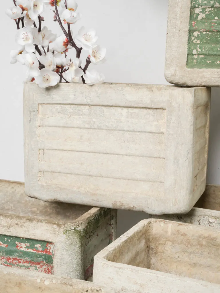 Set of Nine Small Vintage Rectangular Planters w/ Weathered Green Patina