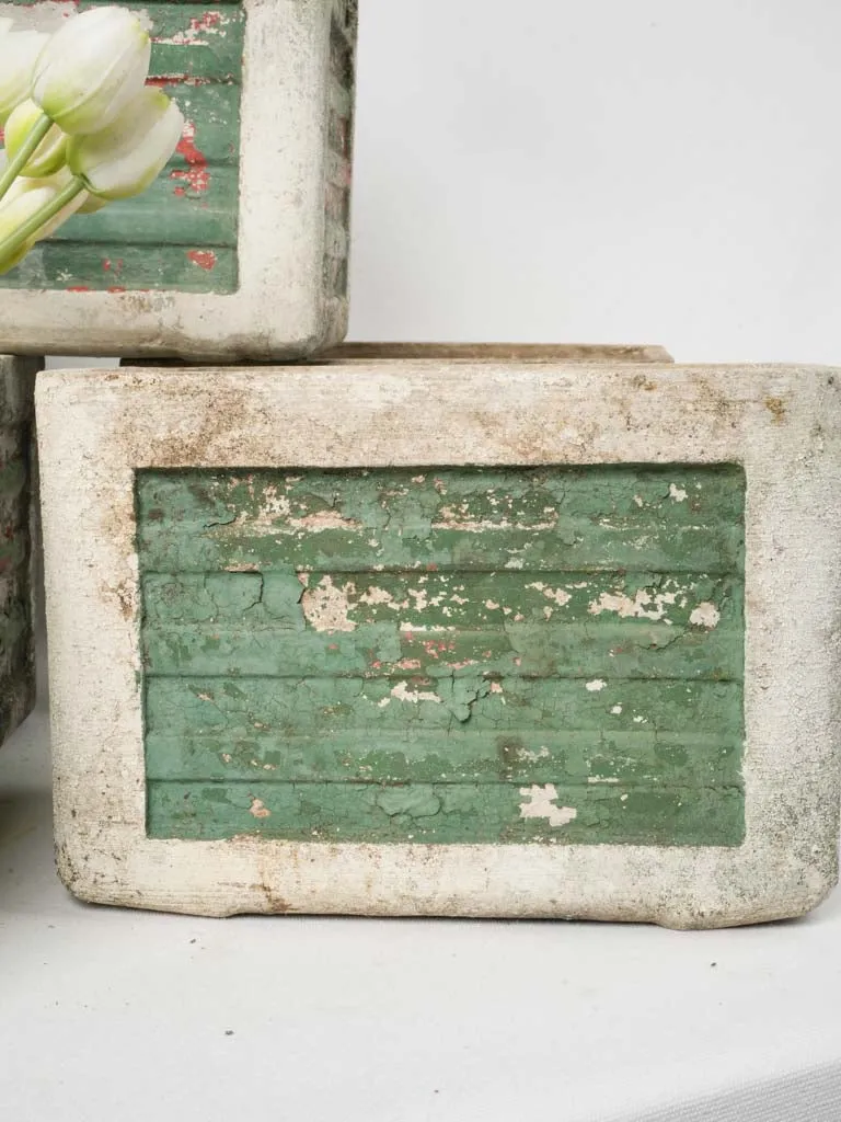 Set of Nine Small Vintage Rectangular Planters w/ Weathered Green Patina