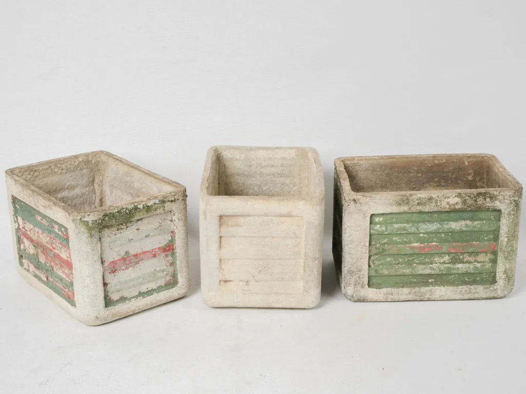 Set of Nine Small Vintage Rectangular Planters w/ Weathered Green Patina