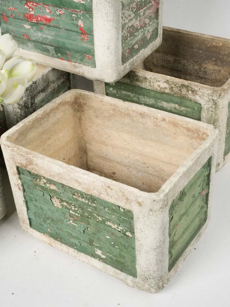Set of Nine Small Vintage Rectangular Planters w/ Weathered Green Patina