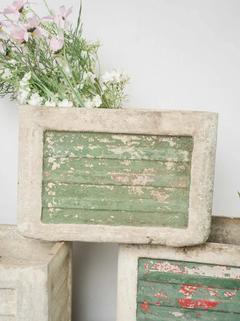Set of Nine Small Vintage Rectangular Planters w/ Weathered Green Patina