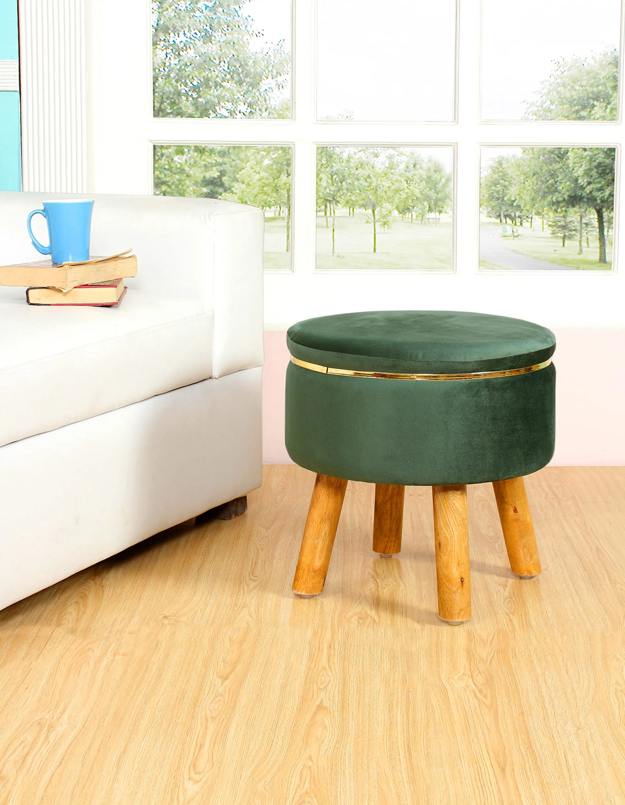 ShadowKart Ottoman Pouffes Stool for Living Room Mudda Sitting Furniture Footrest Seat Pouffe Puffy Foam Stool Footstool for Office Home Decor, 16x16x17 Inch, Green