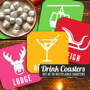 Sleigh, Apertif, Lift, Lodge Assorted Winter Paper Coaster Set