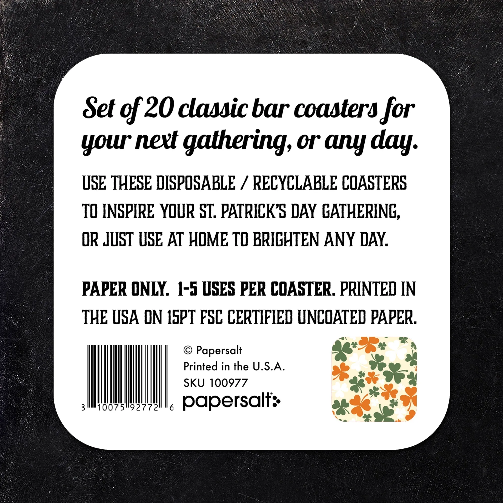 St. Patrick's Day Clover Pattern Paper Coaster Set