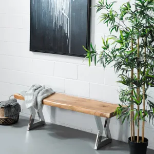 TIME - Acacia Live Edge Bench Hourglass Chrome