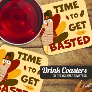 Time to Get Basted Thanksgiving Paper Coaster Set