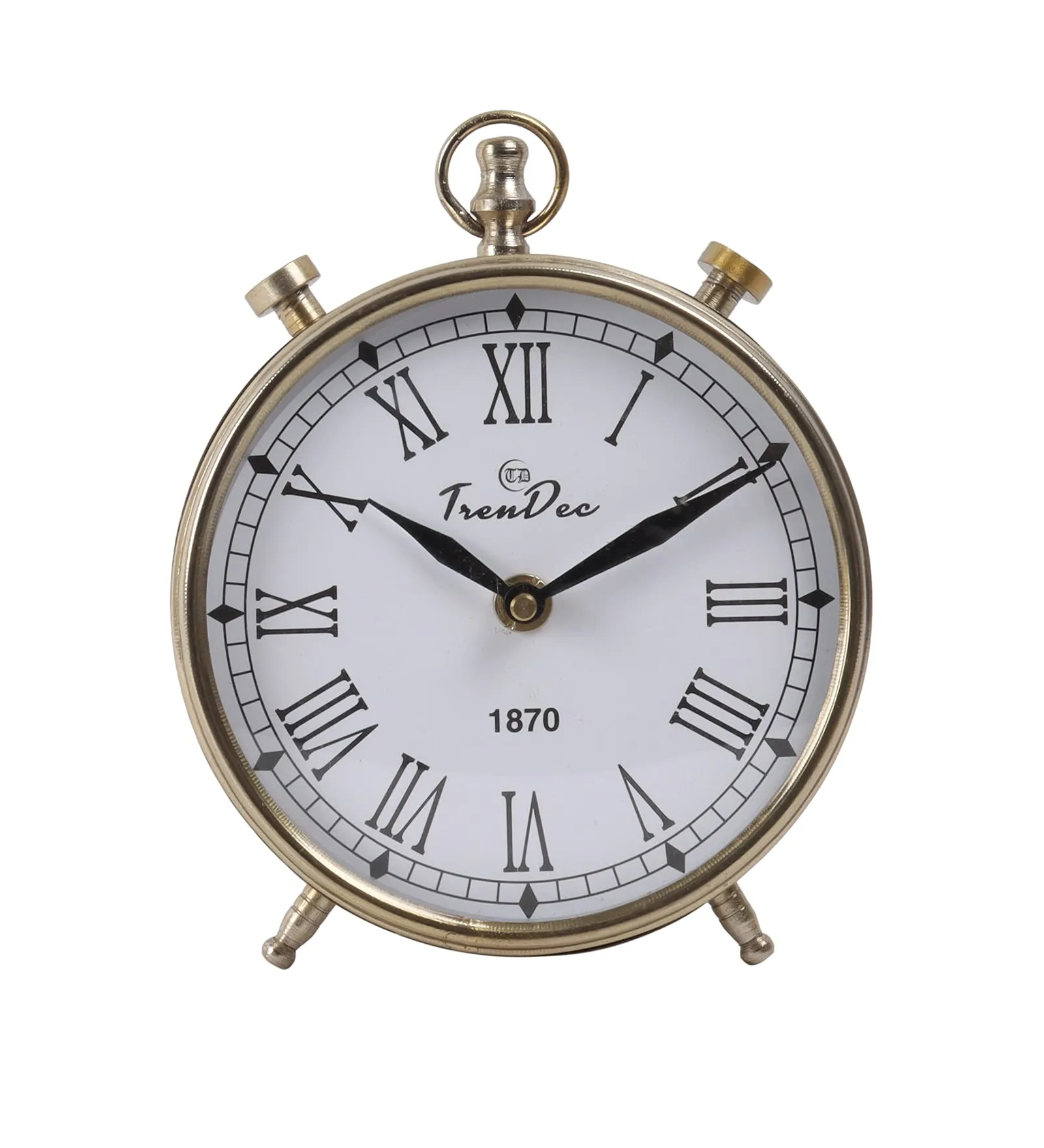 TrenDec Metal Finish 5" Height Analog Table Clock in Gold Finish | Table Analog Clock for Bedroom Office Desk | Kitchen (Golden Vintage-Dia: 5 Inch Height) Analog Table Clock