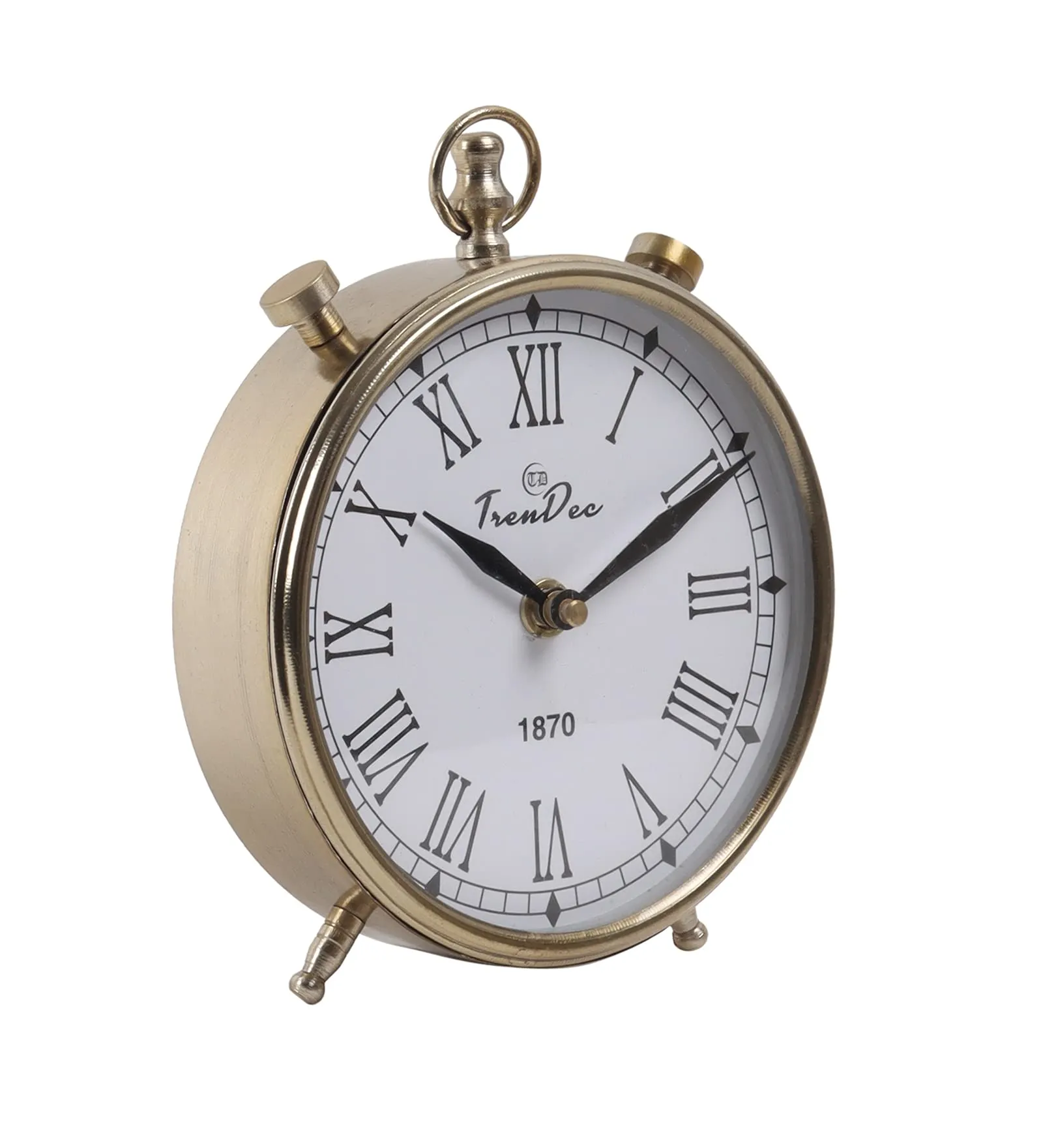 TrenDec Metal Finish 5" Height Analog Table Clock in Gold Finish | Table Analog Clock for Bedroom Office Desk | Kitchen (Golden Vintage-Dia: 5 Inch Height) Analog Table Clock