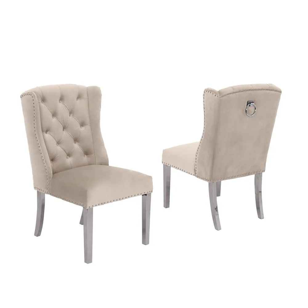 Tufted Velvet Upholstered Side Chairs, 4 Colors to Choose (Set of 2) - Cream 635