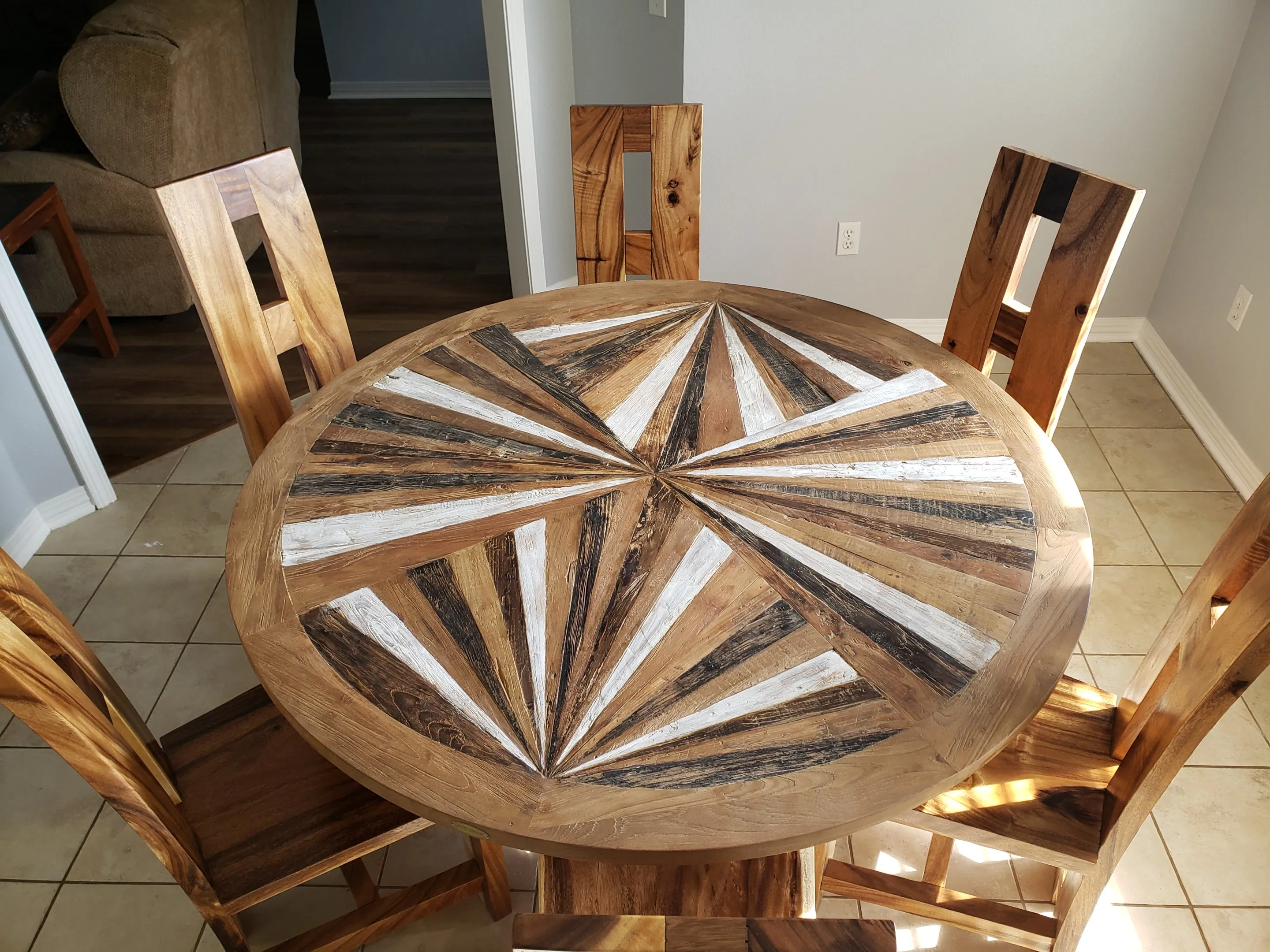 53-Inch Tuscany Round Dining Table Made from Recycled Teak Wood - Eco-Friendly and Stylish