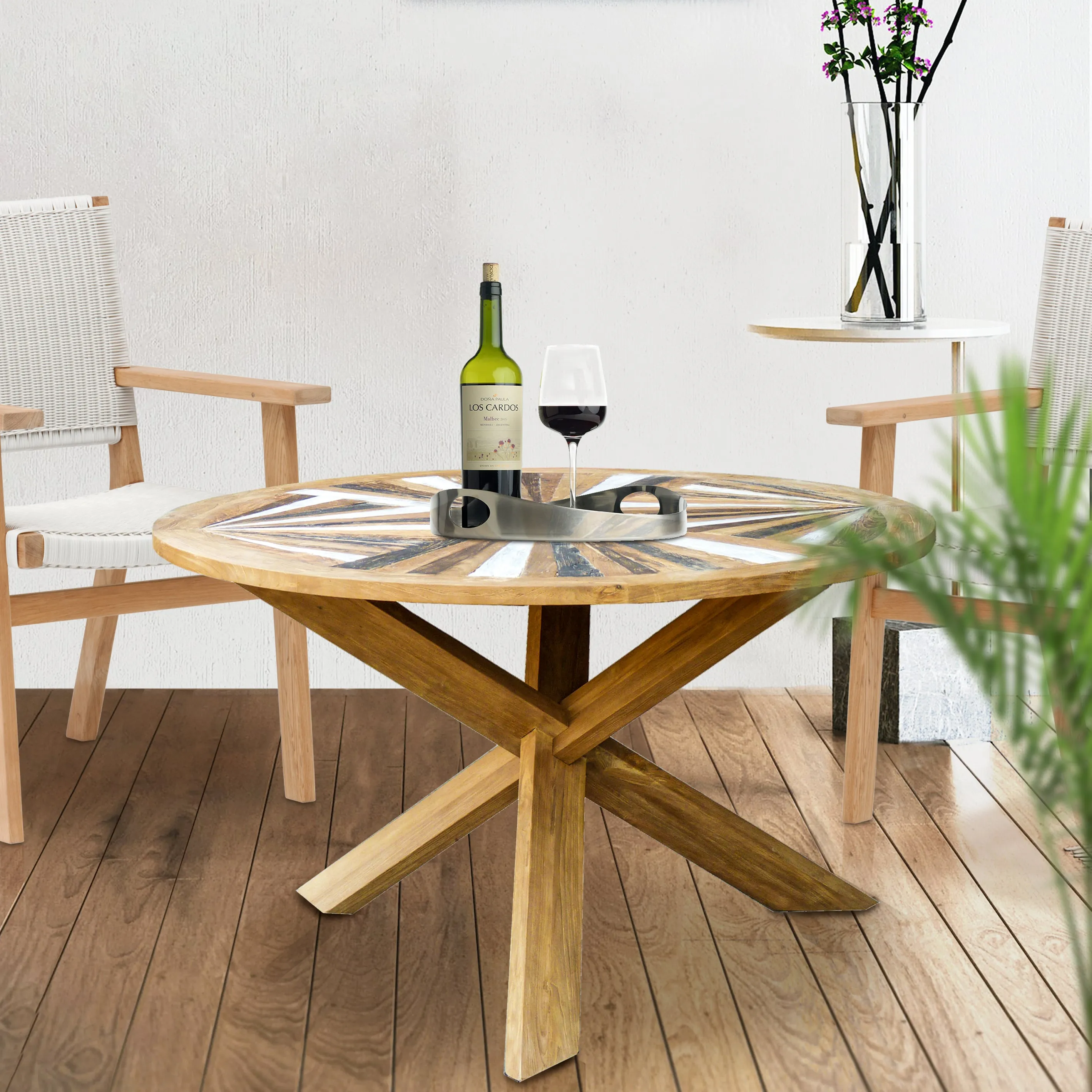 53-Inch Tuscany Round Dining Table Made from Recycled Teak Wood - Eco-Friendly and Stylish