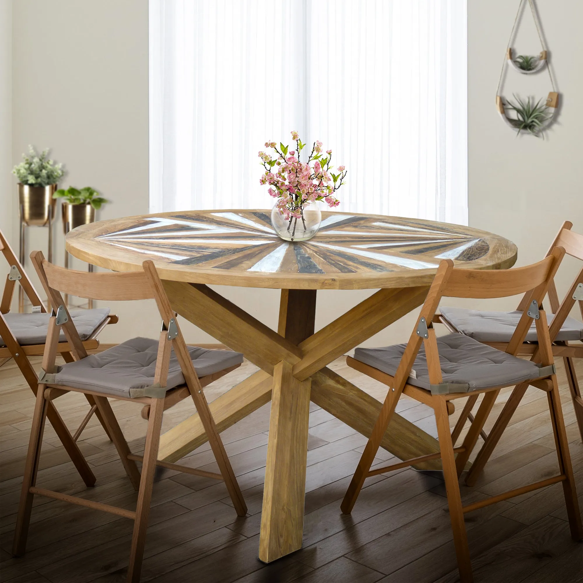 53-Inch Tuscany Round Dining Table Made from Recycled Teak Wood - Eco-Friendly and Stylish