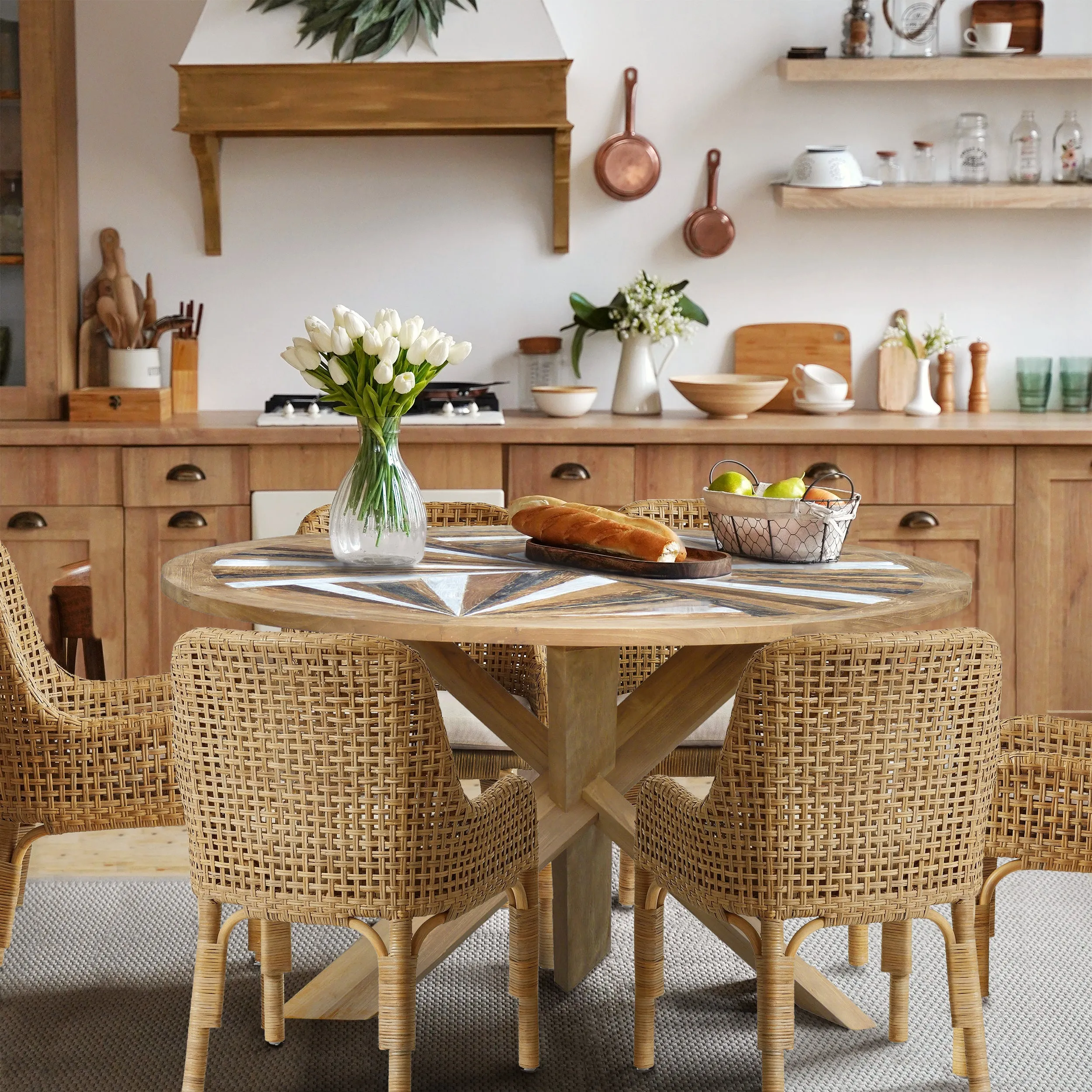 53-Inch Tuscany Round Dining Table Made from Recycled Teak Wood - Eco-Friendly and Stylish