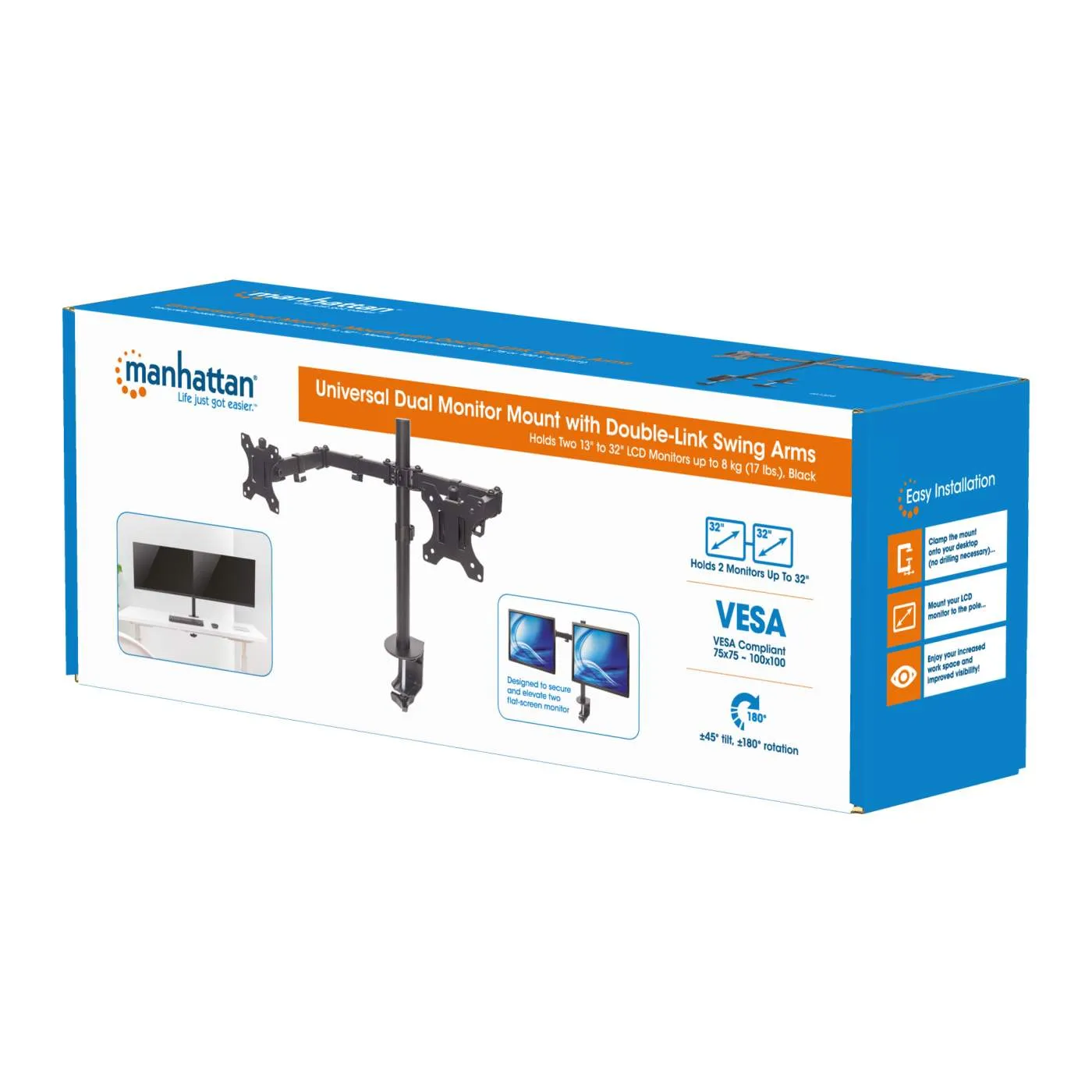 Universal Dual Monitor Mount with Double-Link Swing Arms