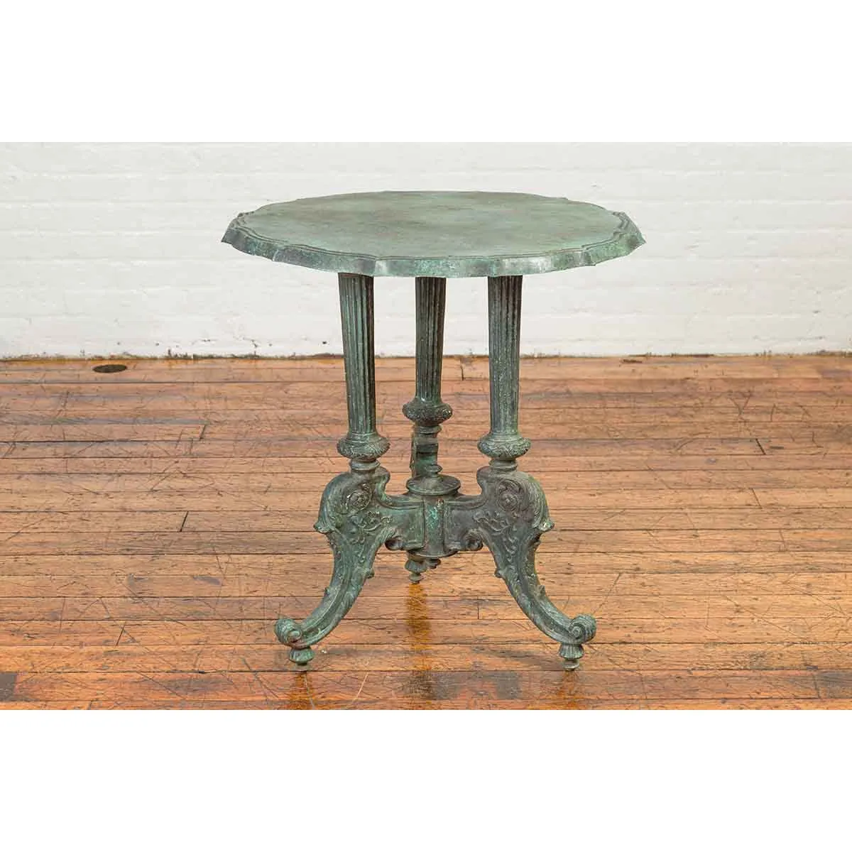Verdigris Table with Fluted Legs