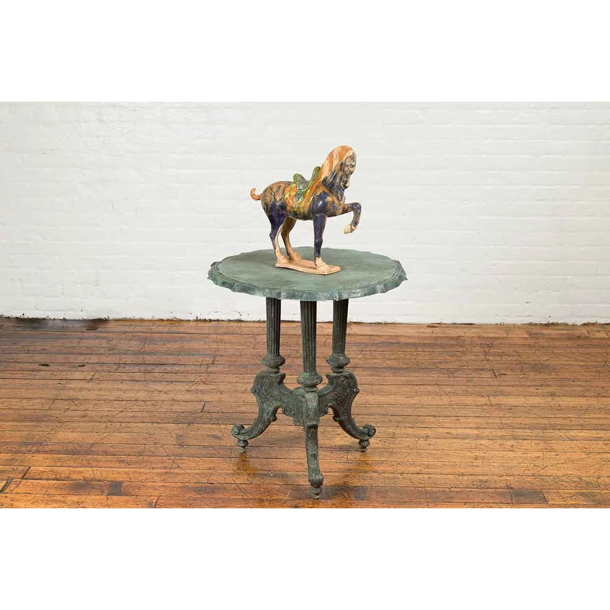 Verdigris Table with Fluted Legs