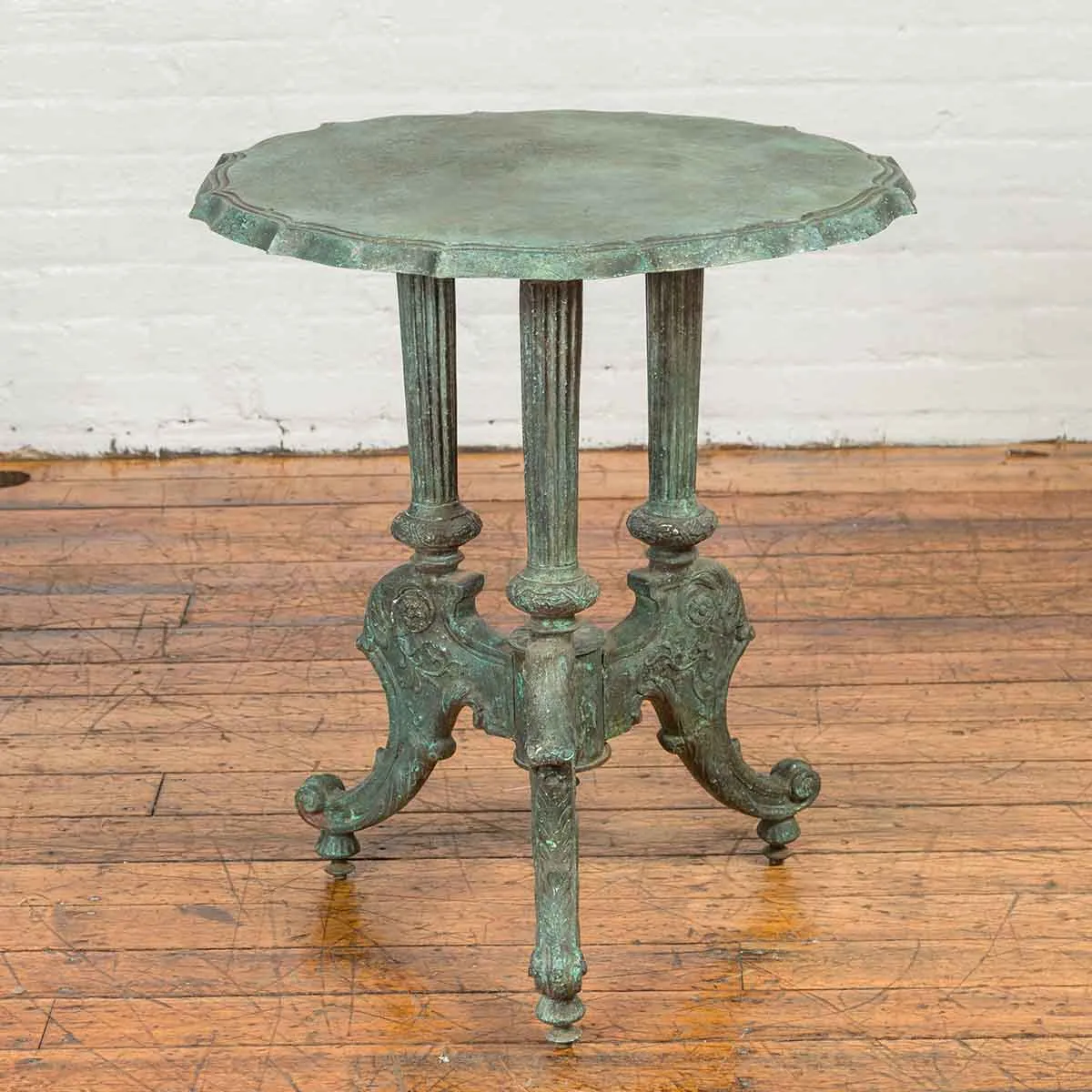 Verdigris Table with Fluted Legs