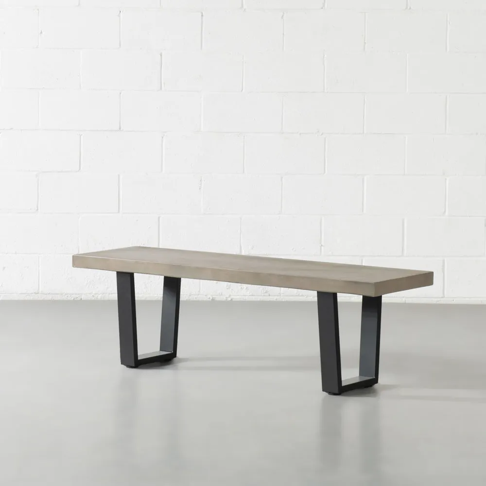 VERONA - Grey Concrete Bench with U Black Legs