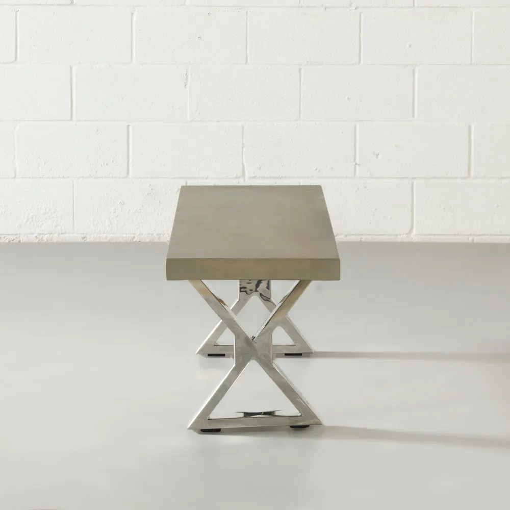 VERONA - Grey Concrete Bench with X Chrome Legs