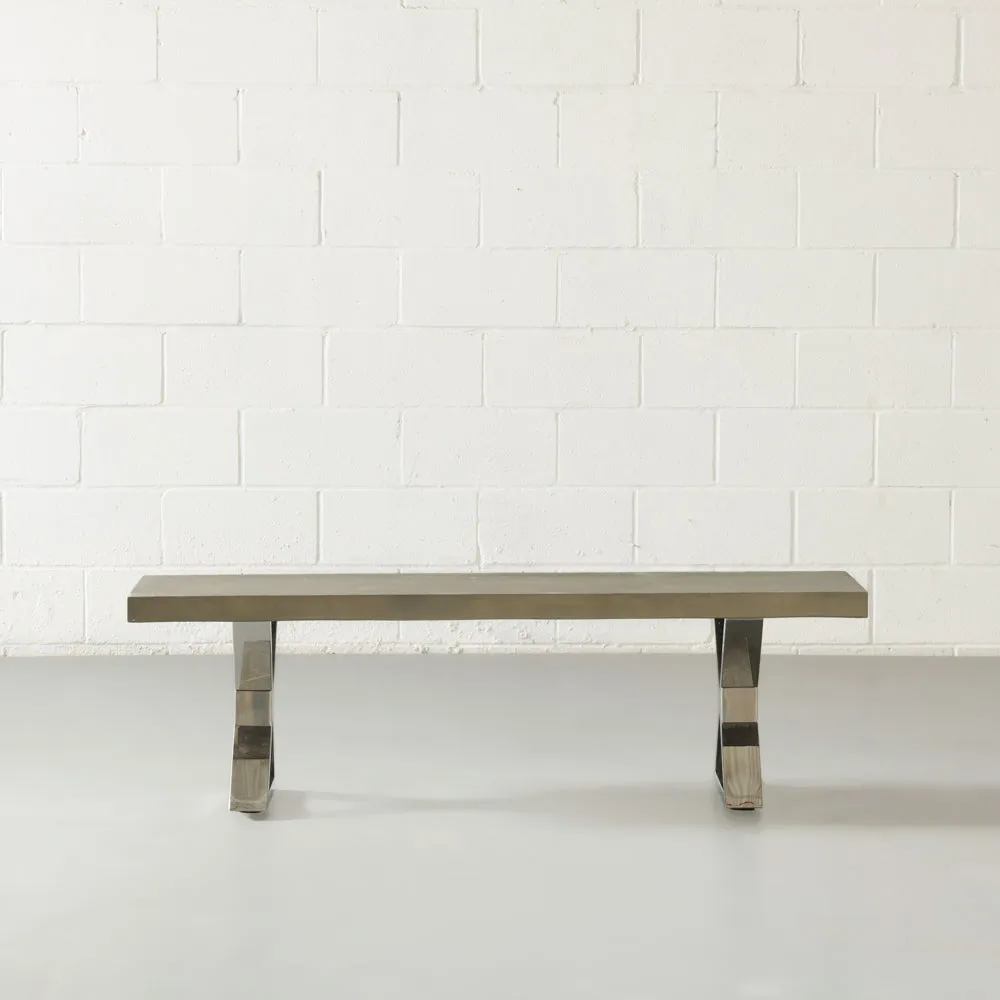 VERONA - Grey Concrete Bench with X Chrome Legs