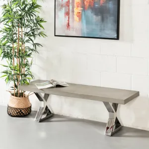 VERONA - Grey Concrete Bench with X Chrome Legs