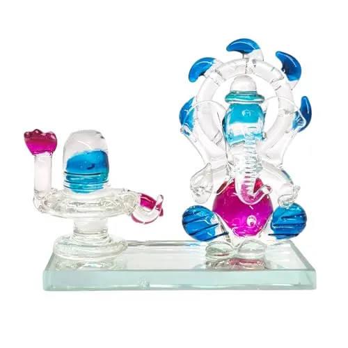 VOIDROP Eco Friendly Mini Transparent Shiny Lord Ganesha with Shivling Blessing Ganesh ji Two Sided Solid Crystal Clear Figurine
