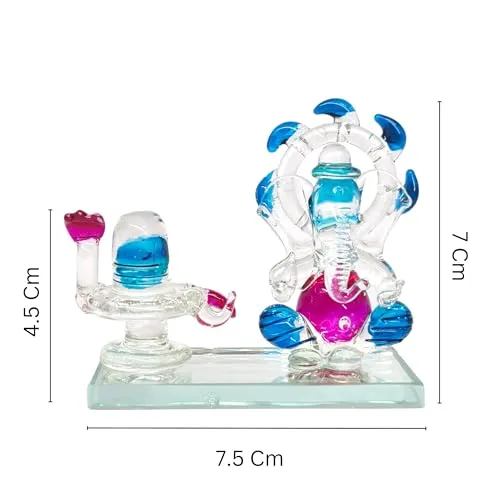 VOIDROP Eco Friendly Mini Transparent Shiny Lord Ganesha with Shivling Blessing Ganesh ji Two Sided Solid Crystal Clear Figurine