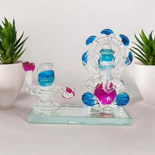 VOIDROP Eco Friendly Mini Transparent Shiny Lord Ganesha with Shivling Blessing Ganesh ji Two Sided Solid Crystal Clear Figurine