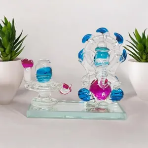 VOIDROP Eco Friendly Mini Transparent Shiny Lord Ganesha with Shivling Blessing Ganesh ji Two Sided Solid Crystal Clear Figurine