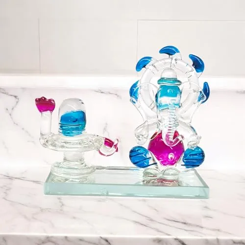 VOIDROP Eco Friendly Mini Transparent Shiny Lord Ganesha with Shivling Blessing Ganesh ji Two Sided Solid Crystal Clear Figurine