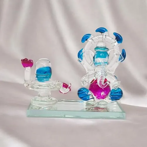 VOIDROP Eco Friendly Mini Transparent Shiny Lord Ganesha with Shivling Blessing Ganesh ji Two Sided Solid Crystal Clear Figurine