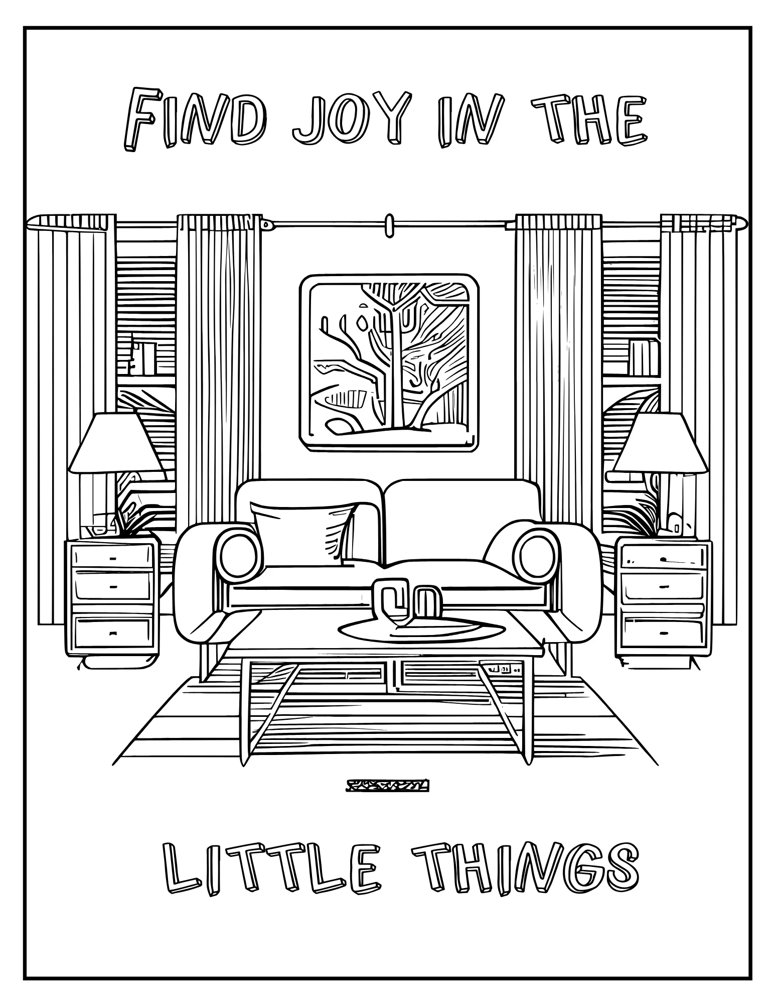 Warm and Peaceful Spaces: Printable Coloring Book PDF of Cozy Home Interiors