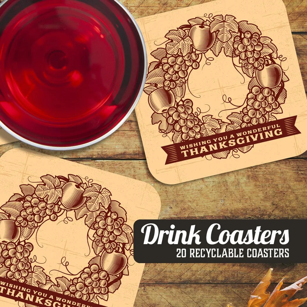 Wishing You a Wonderful Thanksgiving Paper Coaster Set