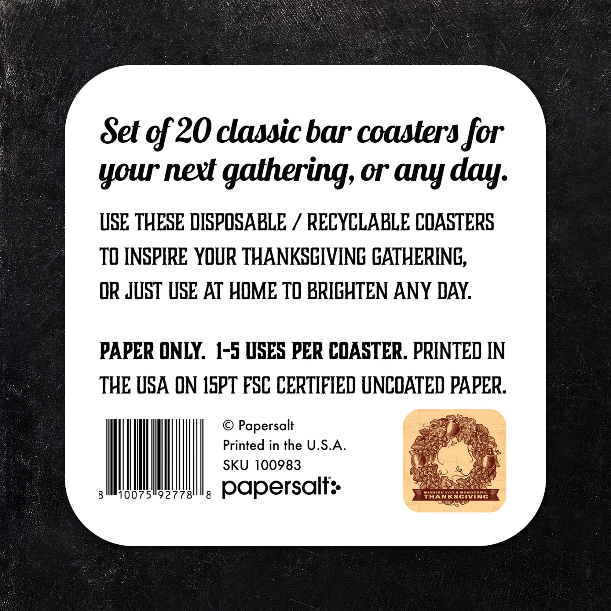 Wishing You a Wonderful Thanksgiving Paper Coaster Set